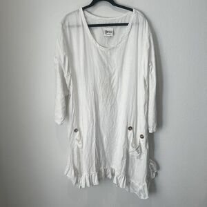 Heart's Desire Mary Grace Tunic Top Sz Xl Linen Artsy Lagenlook Asymmetric Flaw!